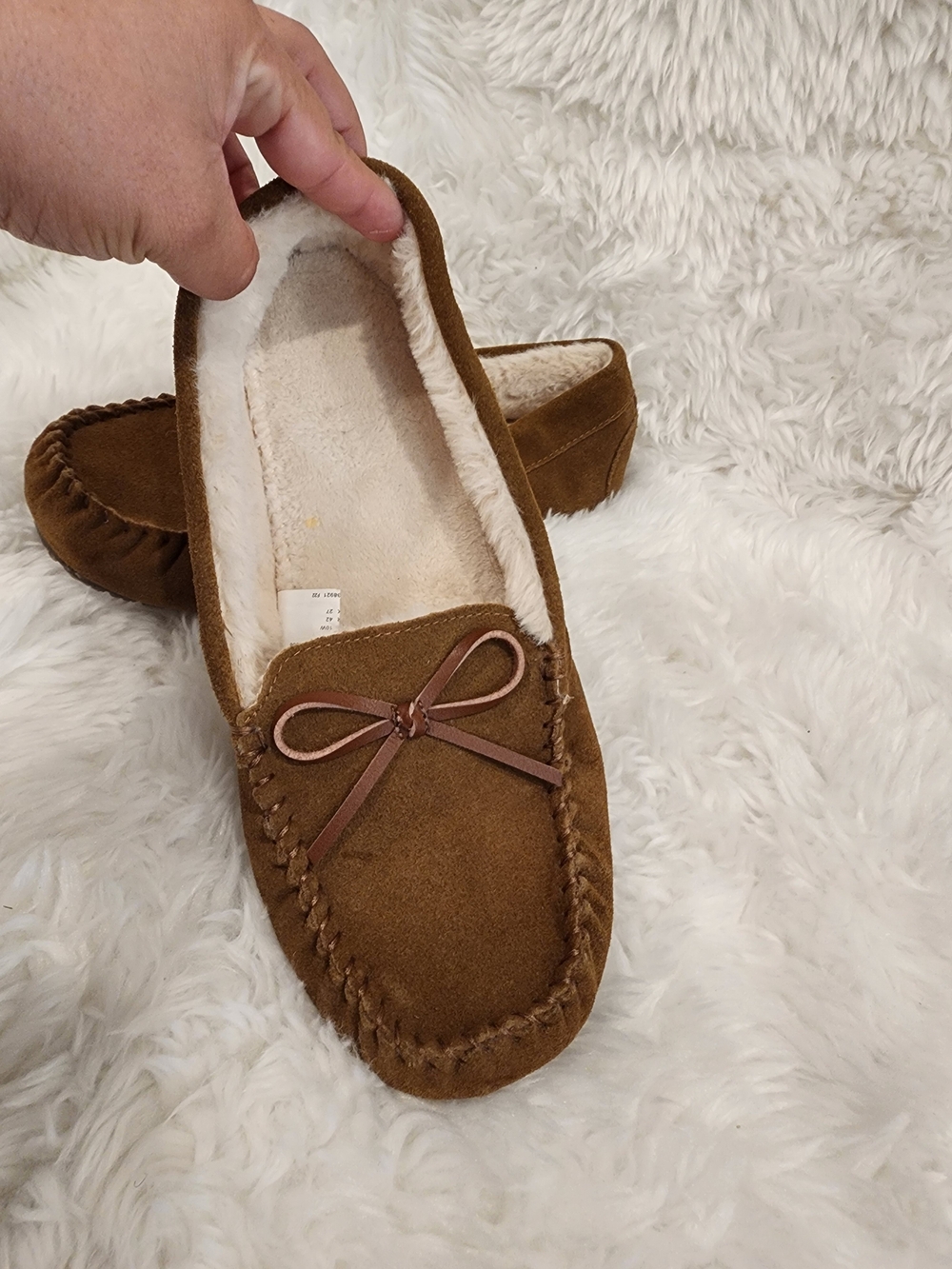 Women Secret Treasures Brown Suede Moccasin Slippers with BowNew but without the